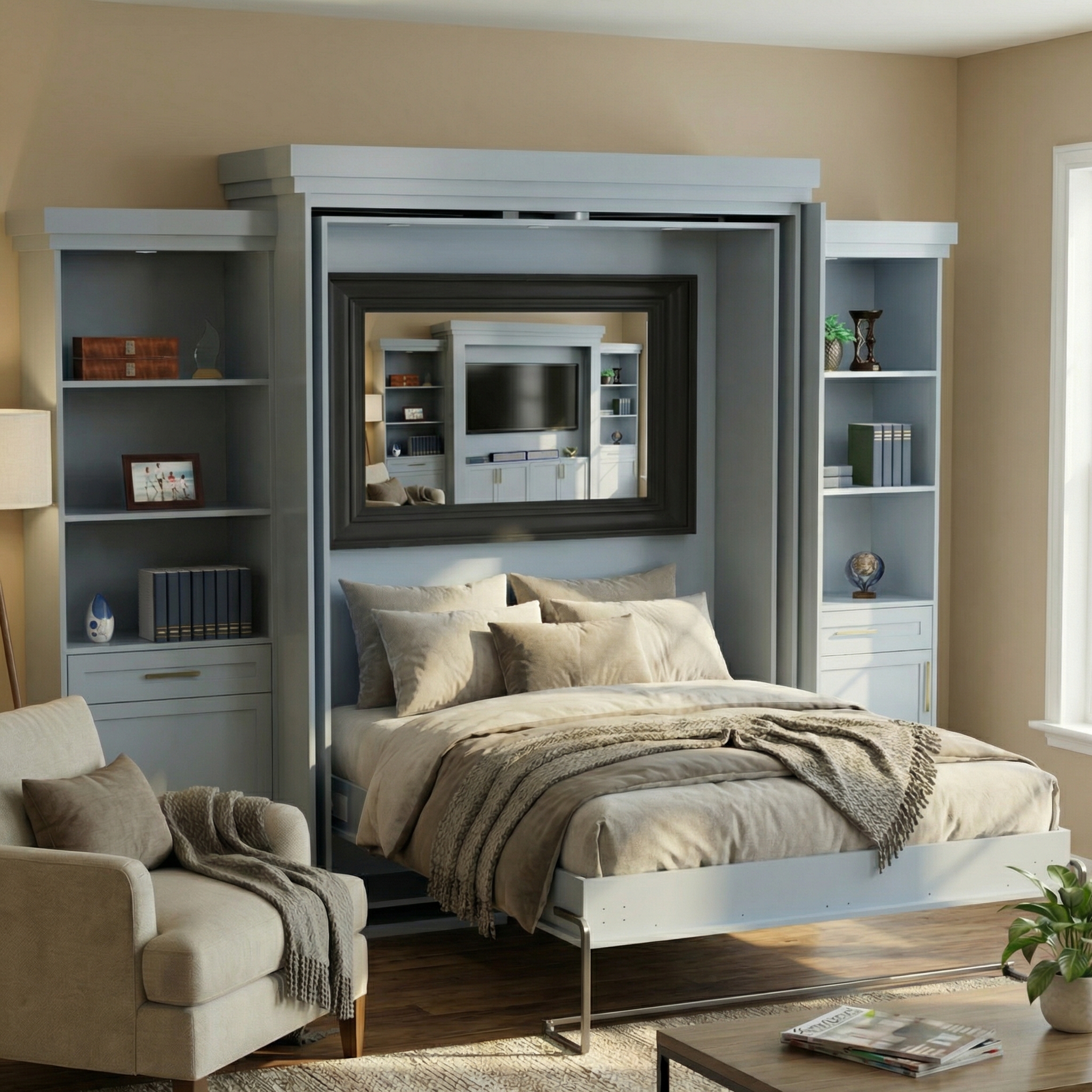 Rotating Murphy Bed Cabinet with TV Center (Style 5)