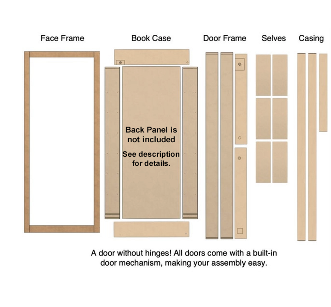 Hidden Bookcase Door - SINGLE DOOR - Style 2 - (Unassembled DIY Kit)