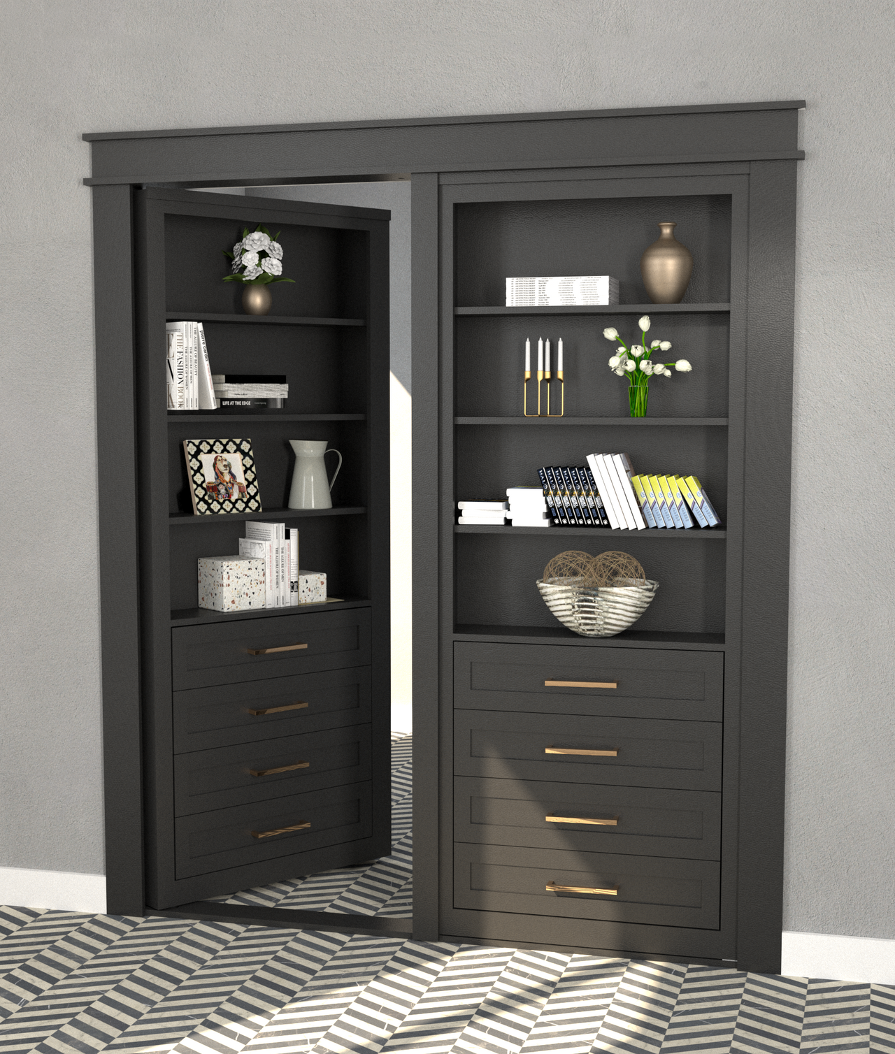 Hidden Bookcase Door - Double Door - Style 4