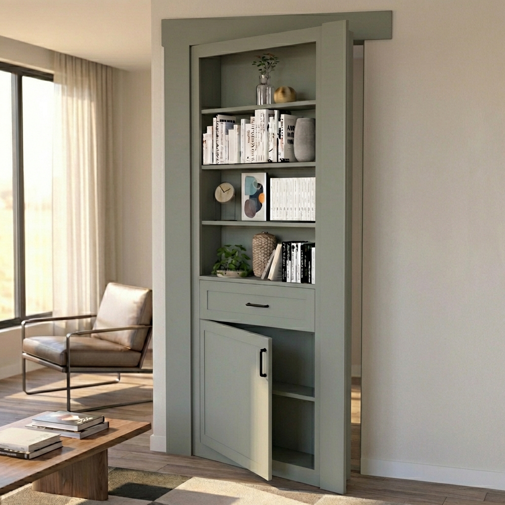 Single Hidden Bookcase Door – Contemporary Shelf Cabinet (Style 5)