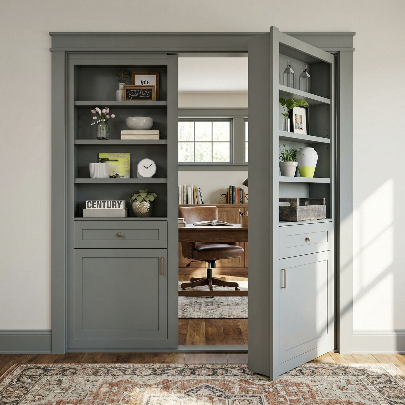 Double Hidden Bookcase Door – Contemporary Shelving (Style 5)
