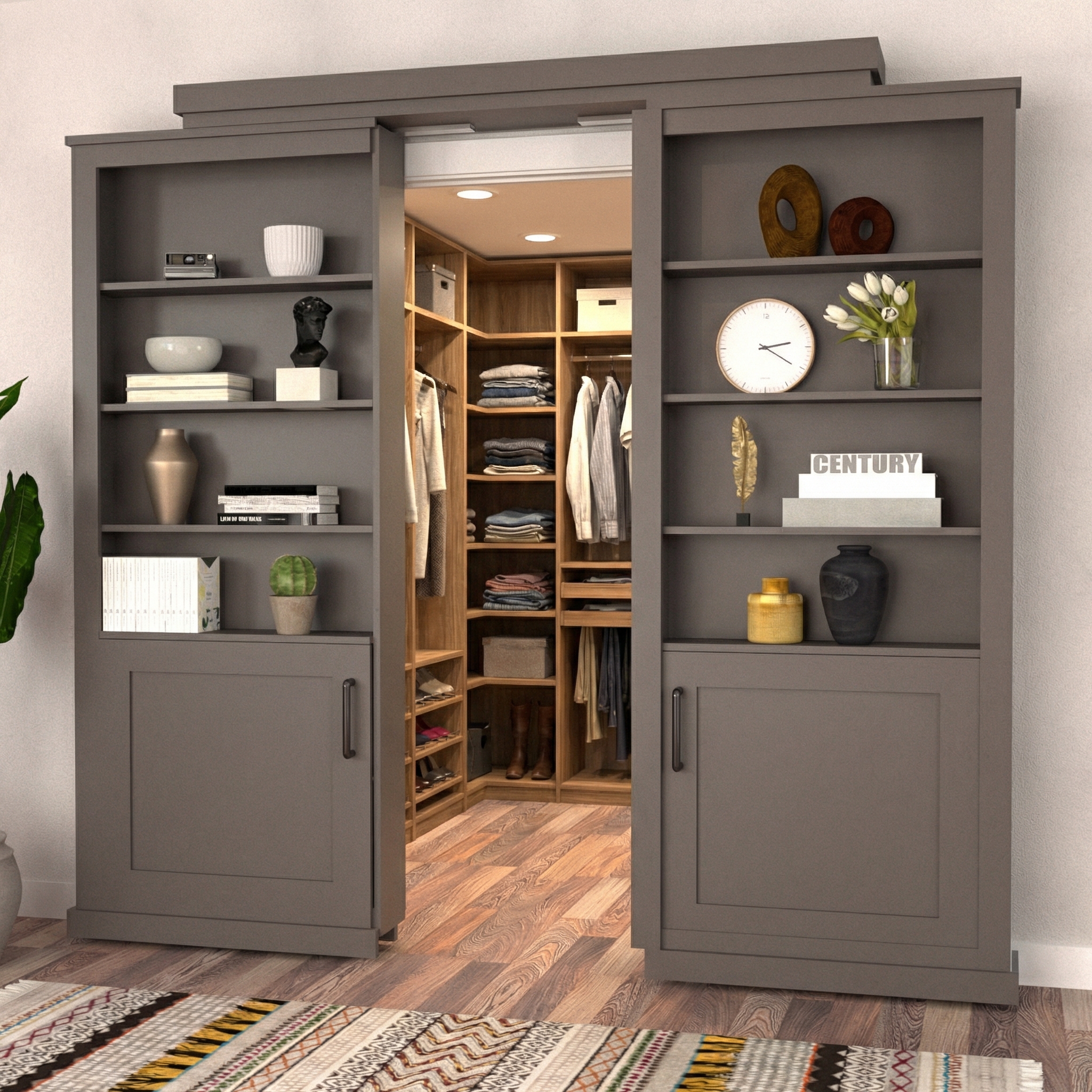 Double Sliding Bookcase Door – Lower Cabinet Storage (Style 2)