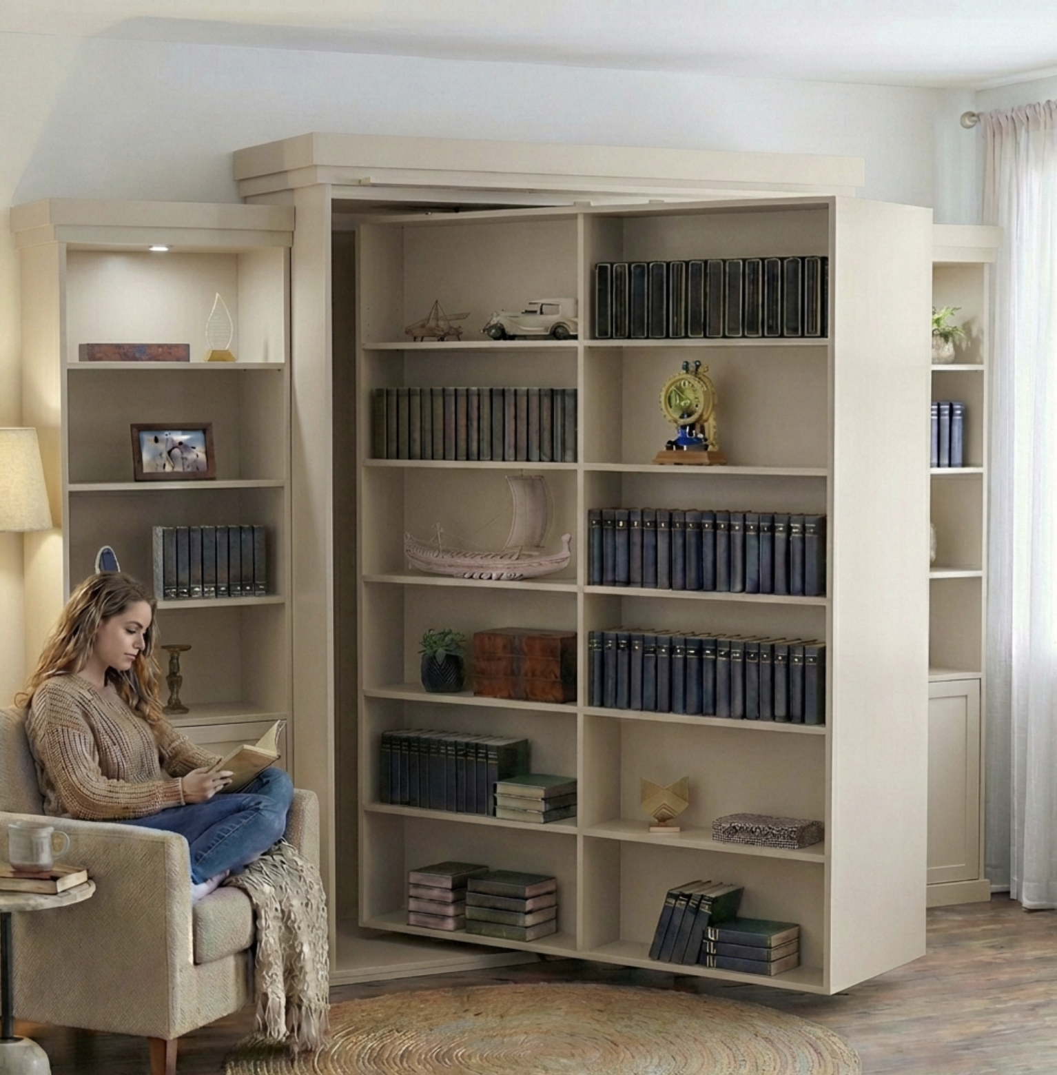 Rotating Murphy Bed Cabinet with Storage (Style 4)