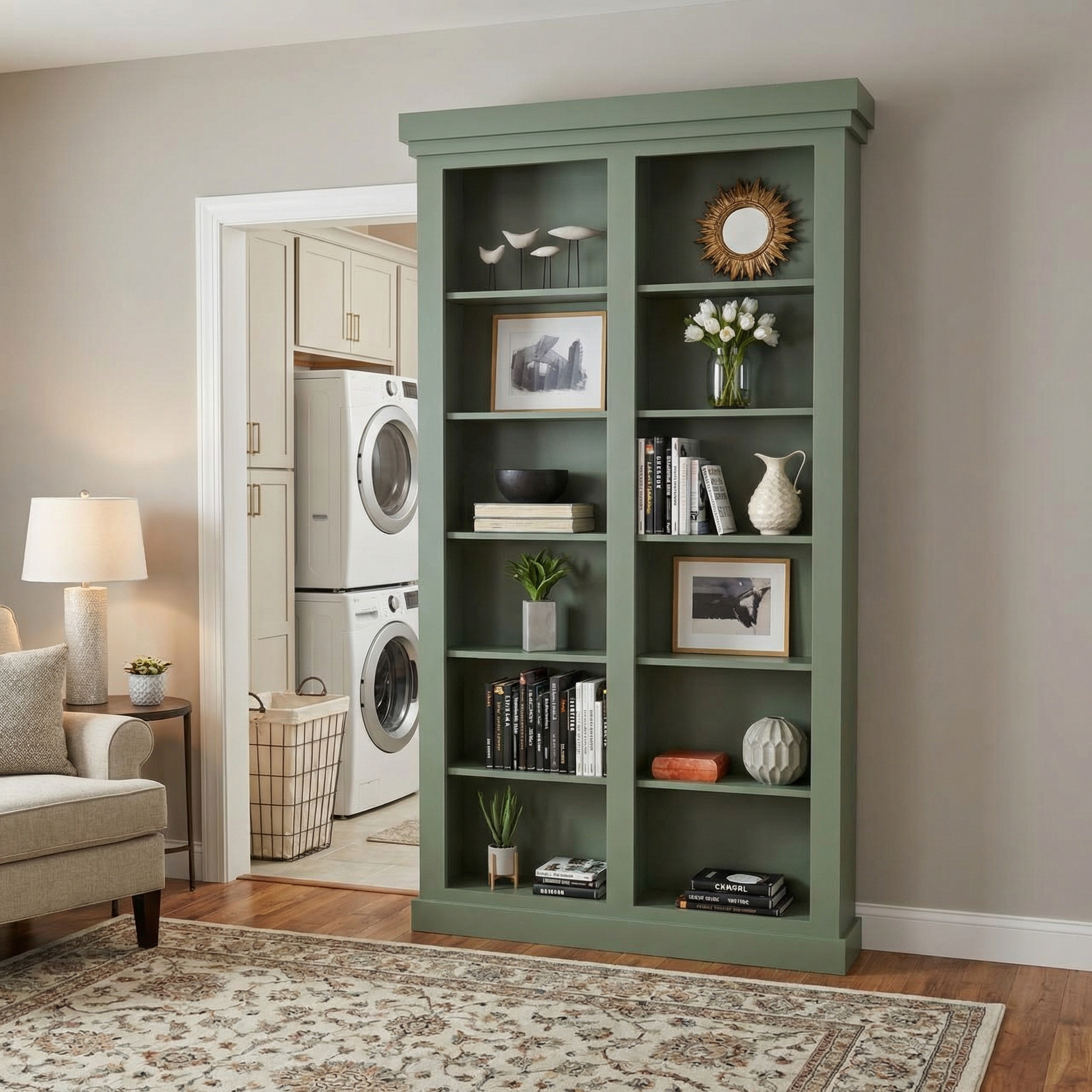 Single Sliding Bookcase Door – Classic Shelves (Style 1)